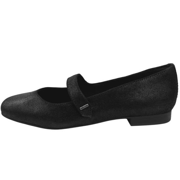 NEW Toms Bianca Black Metallic Suede Square Toe Mary Jane Flats Shoes Size 7 - Picture 1 of 7